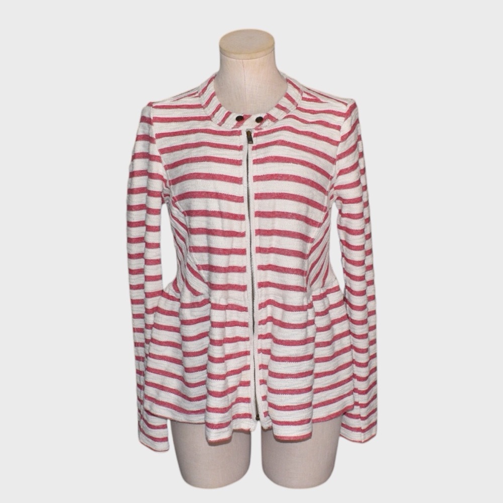 Free People Striped Peplum Zip Sweater Jacket
